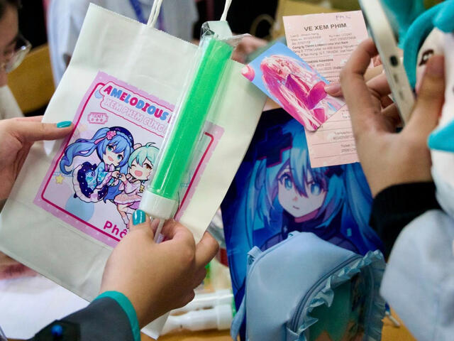 Fan merch I designed and showcased at Amelodious, an offline Miku fan event.